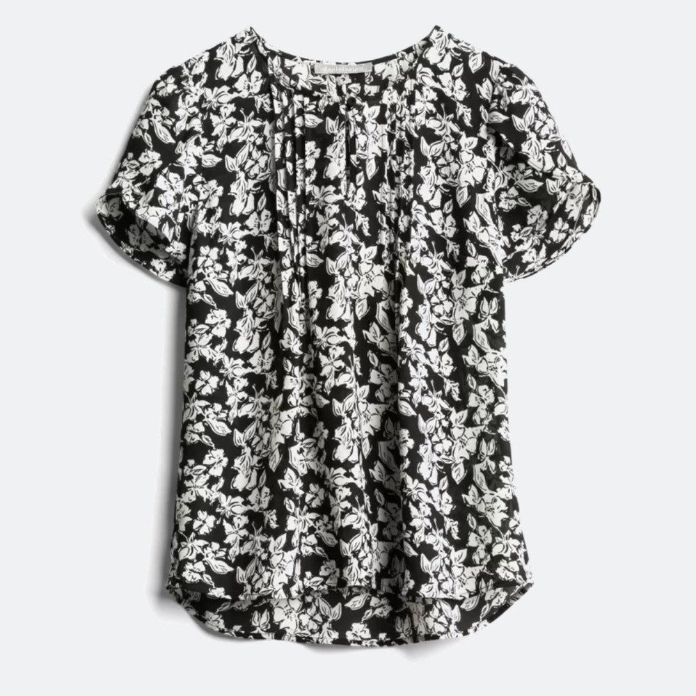 Daniel Rainn Black and White Floral Short-Sleeve Blouse